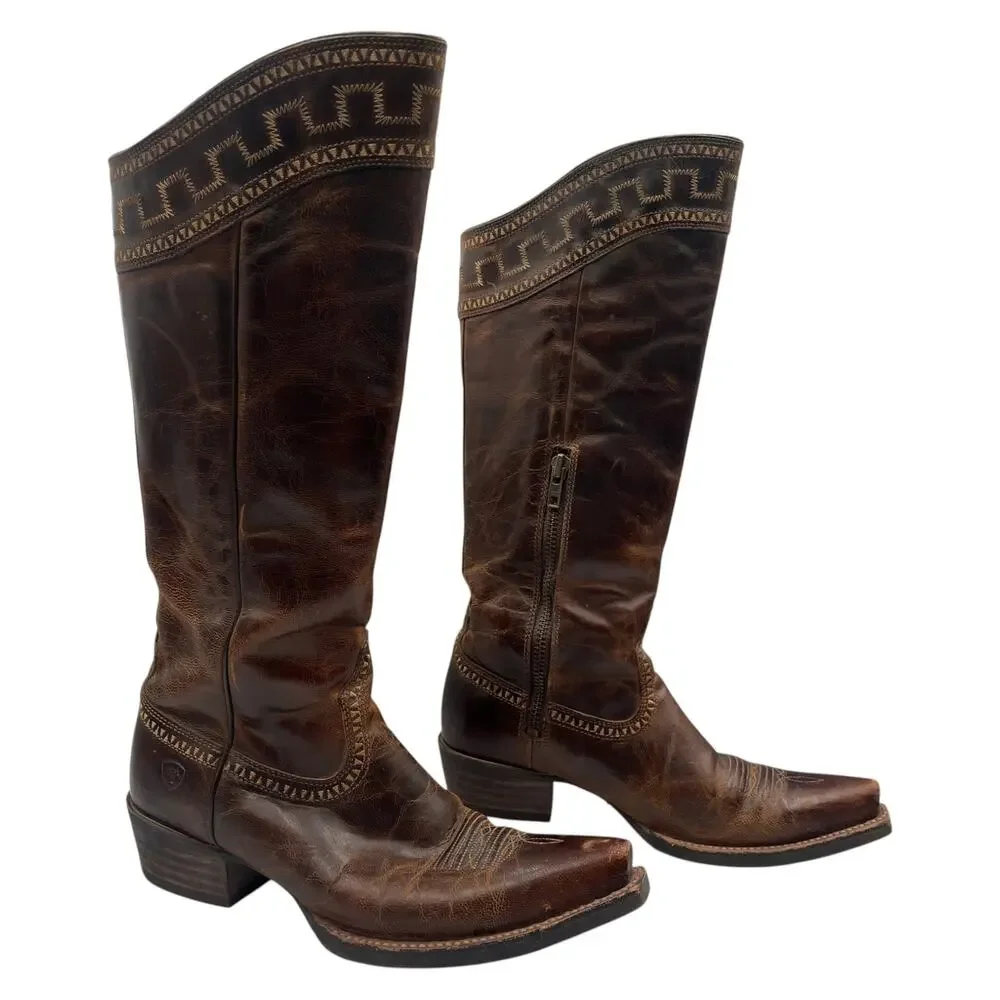 Ariat Cowboy Western Boots Sahara Leather Tall Riding Equestrian Brown Size 7.5B